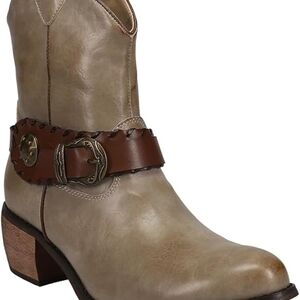 Roper Beige Ankle Booties with Brown Accents
